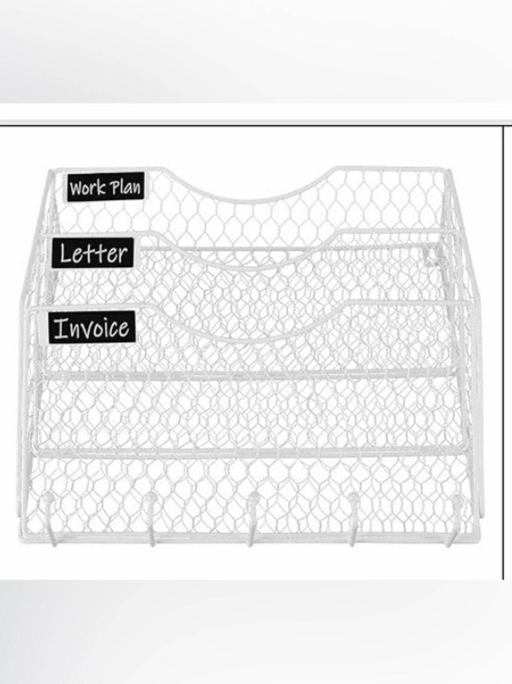 3 Tier White Wire Hanging Wall Mount Organizer w 5 Hooks & Mounting Screws